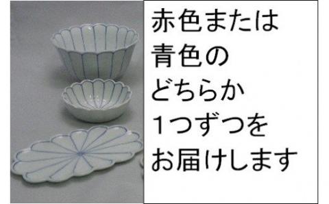 【伊万里焼】菊割丼・小鉢・菊浅皿（赤・青どちらかの色を一つずつ） 035-H394