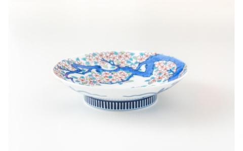 【伊万里焼】色鍋島桜樹文5寸高台皿 023-H626