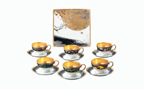 【ノリタケ】四季彩舞曲 角大皿付きカップ&ソーサーセット 058-H870