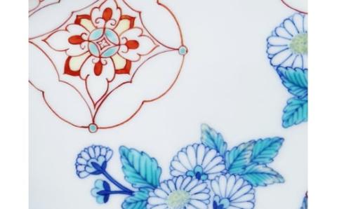 市川光山窯「色鍋島七宝菊文蛤皿」 022-H999