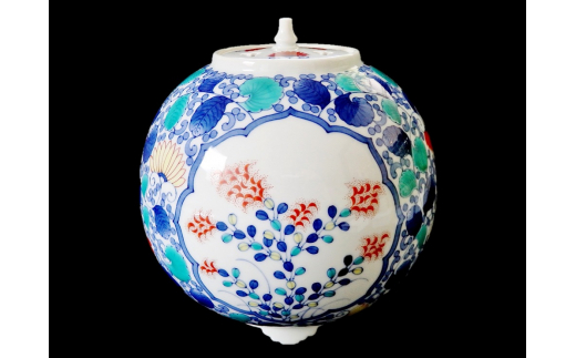 【伊万里焼】色鍋島唐草文牡丹椿萩文香炉【市川冬山窯】 037-H1228