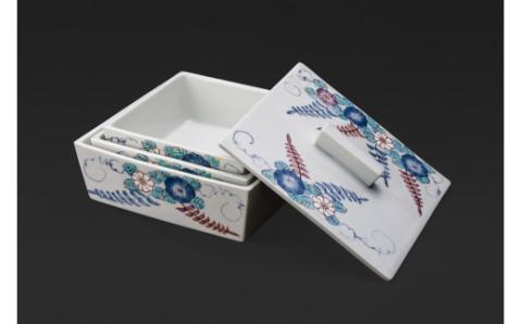 【伊万里焼】辻が花三段重陶箱 035-H681