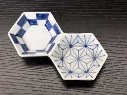 伊万里焼 麻市松亀甲二品盛（青・赤） 165-H1062