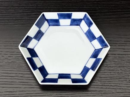 伊万里焼 市松亀甲小皿（青・赤）セット 165-H1076