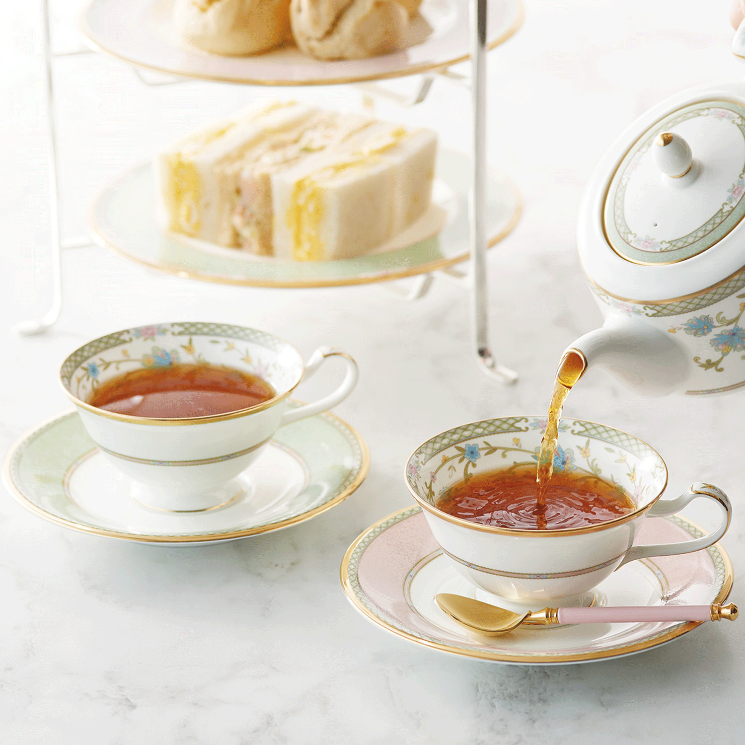 ヨシノ カップ&ソーサーペア（グリーン・ピンク） 058-H1122