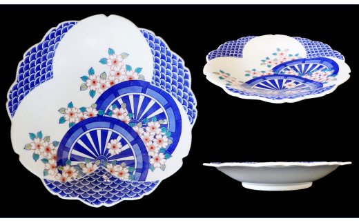 【伊万里焼】市川冬山窯「色鍋島御所車文尺桜鉢」 037-H755