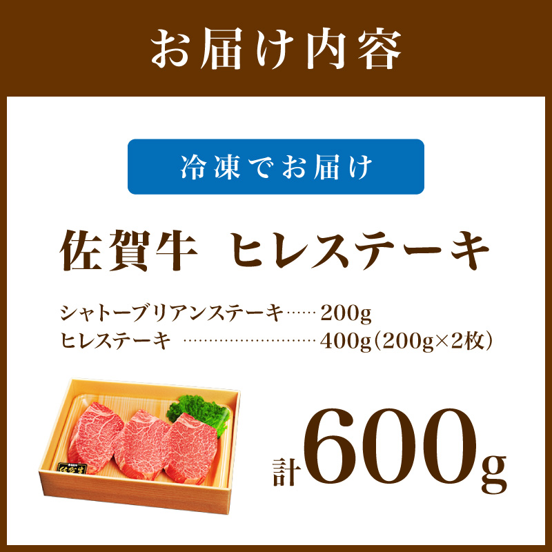 佐賀牛 シャトーブリアンステーキ200g ヒレステーキ400g（200g×2枚）合計600g 189-J1419