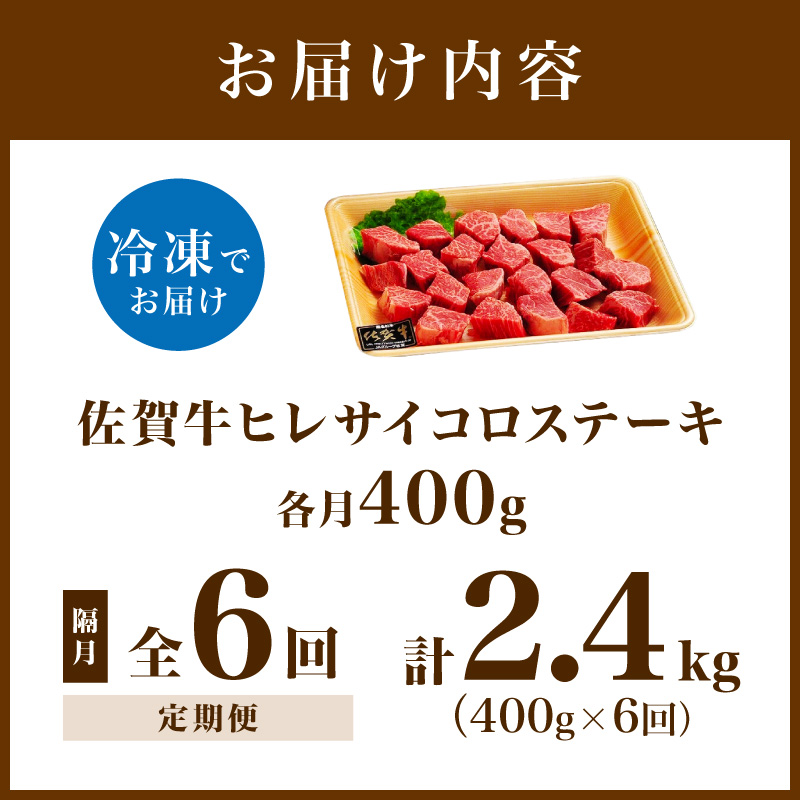 佐賀牛 ヒレのサイコロステーキ400ｇ 全６回 定期便 ２ケ月に１回お届け 999-J1436