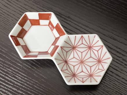 伊万里焼 麻市松亀甲二品盛（青・赤） 165-H1062