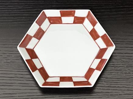 伊万里焼 市松亀甲小皿（青・赤）セット 165-H1076