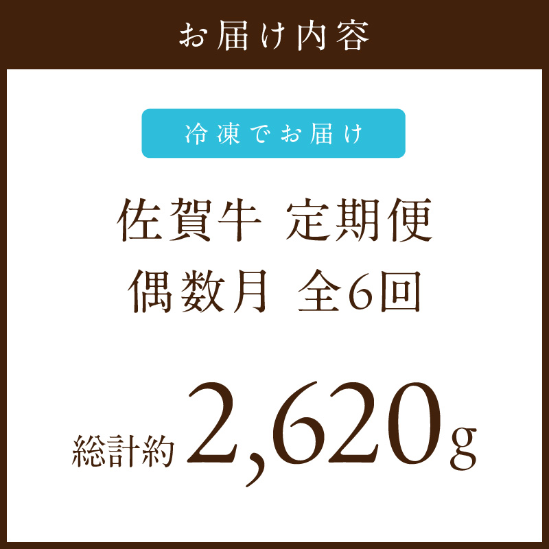【発送月固定 定期便】肉の定期便！ 厳選 佐賀牛 隔月お届け（偶数月）全6回 999-J1170