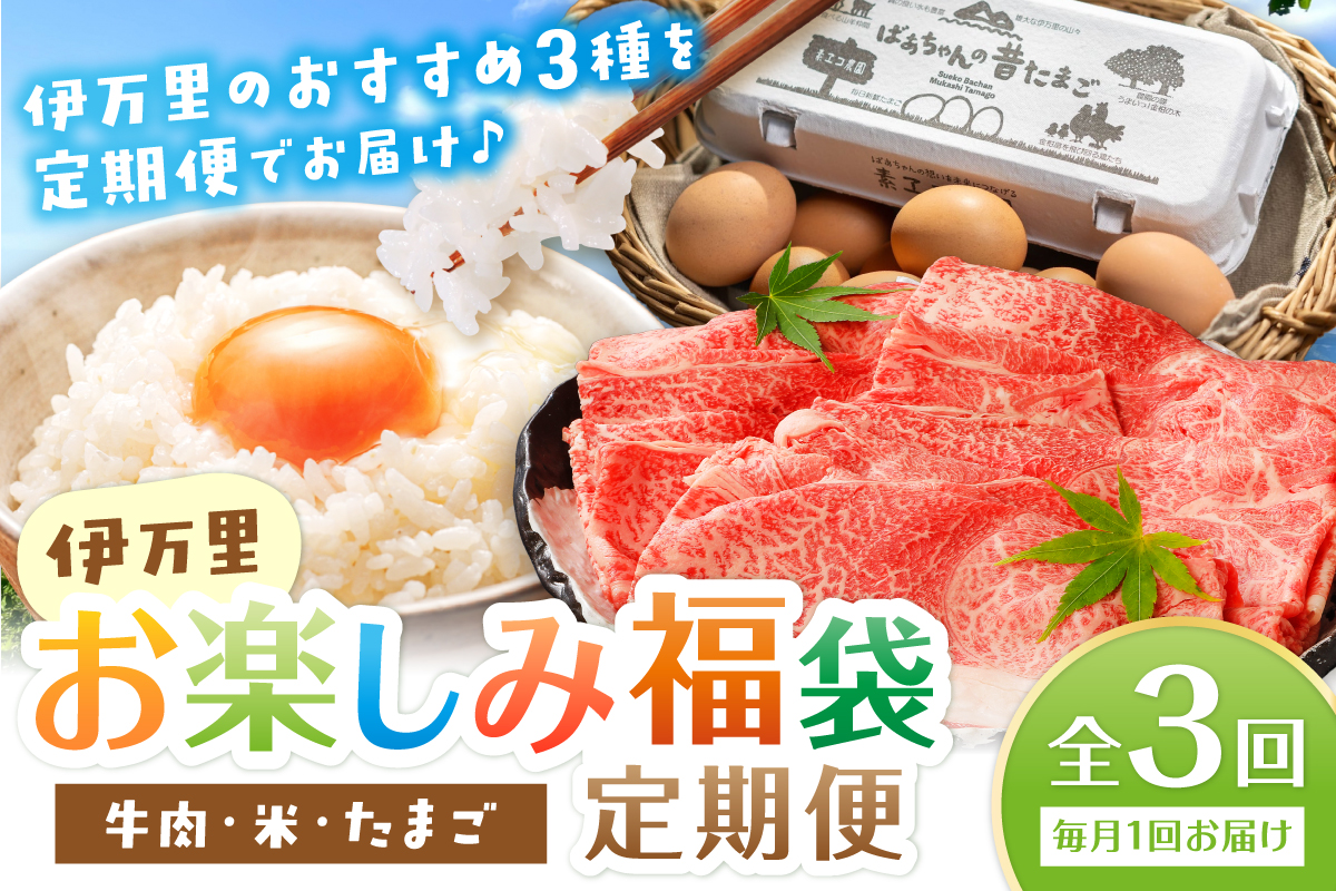 伊万里 お楽しみ福袋 定期便 全3回 牛肉 米 たまご【毎月発送コース】 999-E029