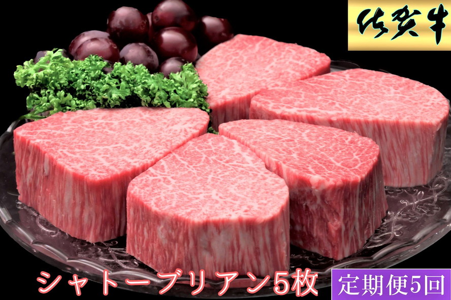 【5ヶ月定期便】佐賀牛ヒレシャトーブリアン200g×5枚 999-J1515