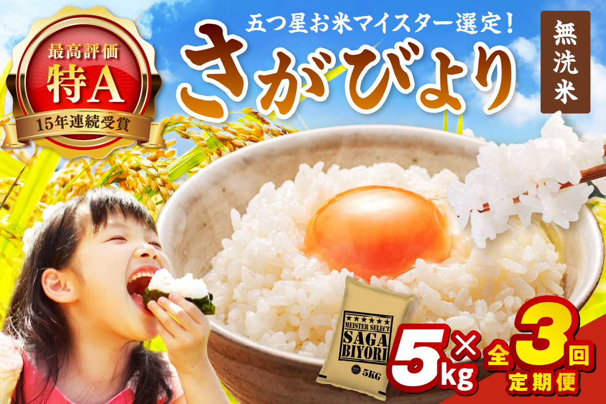 令和7年産 【定期便】《無洗米》さがびより 5kg×3回 999-B909