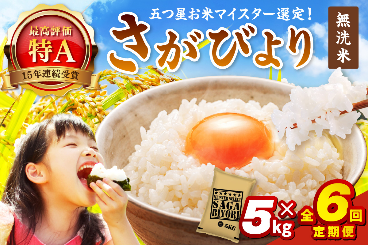 令和7年産 【定期便】《無洗米》さがびより ５kg×６回　999-B790