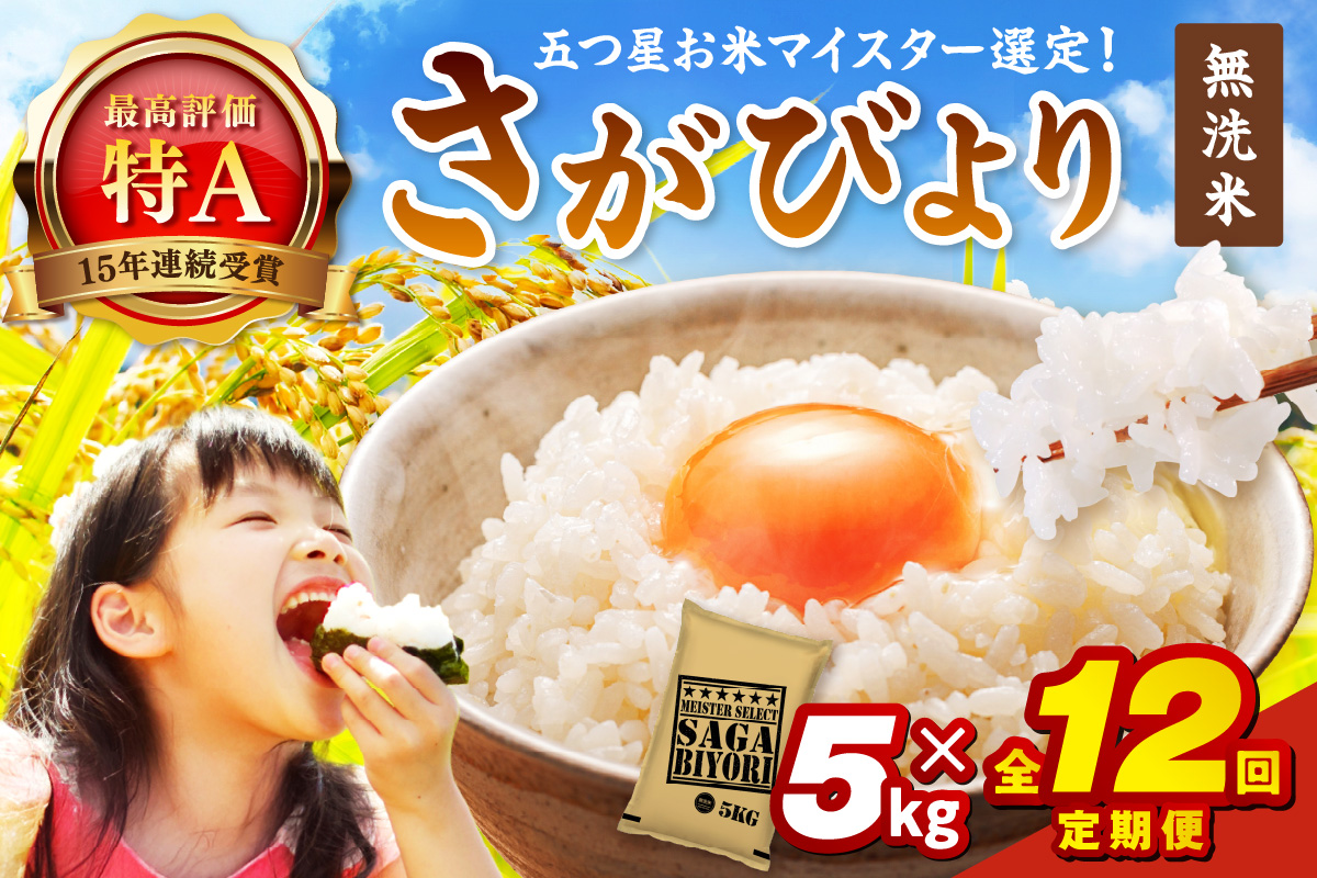 令和7年産 【定期便】《無洗米》さがびより 5kg×12回 999-B910