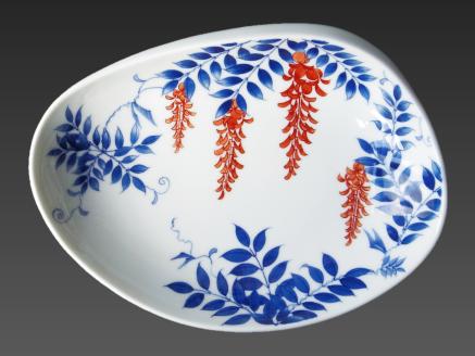 市川光山窯「色鍋島藤文蛤皿」 022-H1000