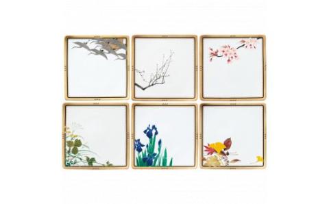 四季彩舞曲20.5cmスクエアプレート揃（6枚）（絵変り） 058-H1034