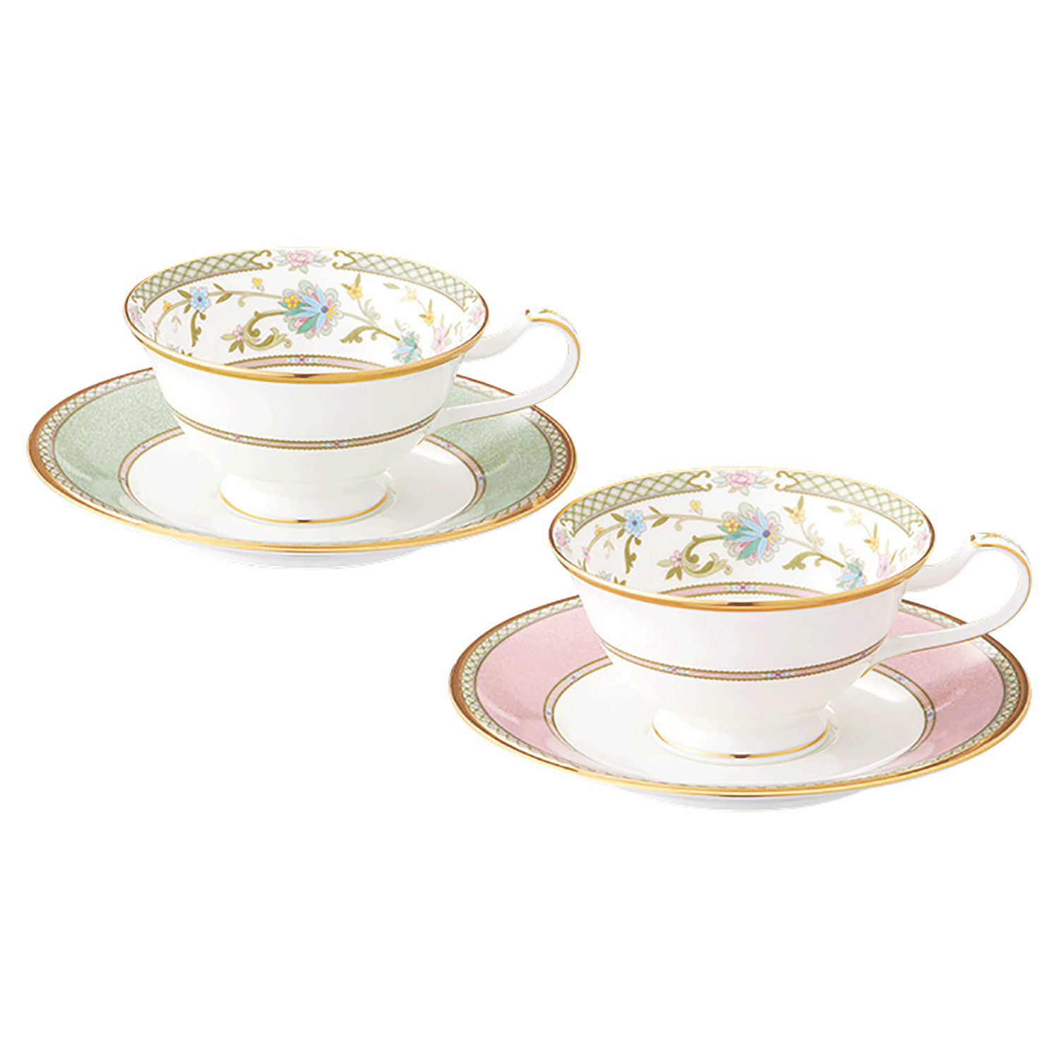 ヨシノ カップ&ソーサーペア（グリーン・ピンク） 058-H1122