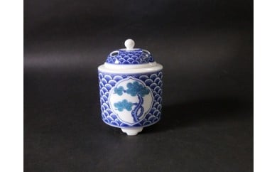 【伊万里焼】色鍋島筒形青海波松竹梅文香炉【市川冬山窯】 037-H1223
