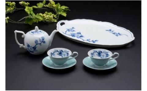 【伊万里焼】青磁染付カメリアティーセット 035-H485