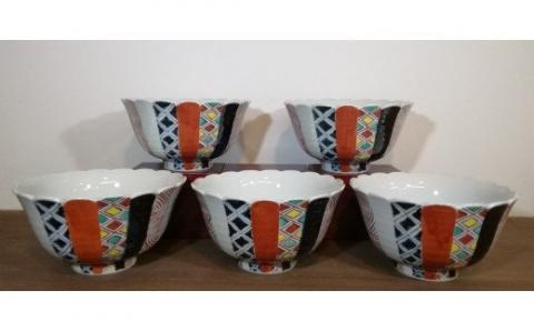 【伊万里焼】伊万里錦地紋菊割丼五個セット 035-H526