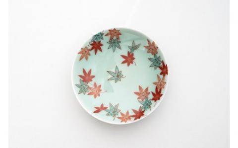 【伊万里焼】青磁色鍋島紅葉文5寸高台皿 023-H628