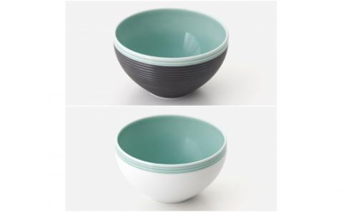 【伊万里焼】青磁 白彩・黒彩 サラダボール ペアセット H712