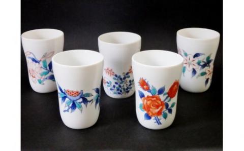 【伊万里焼】市川冬山窯「色鍋島フリーカップ5個セット」 037-H1236