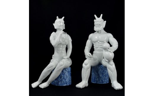 【伊万里焼】めおと鬼 置物 インテリア 025-H939