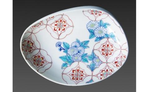 市川光山窯「色鍋島七宝菊文蛤皿」 022-H999