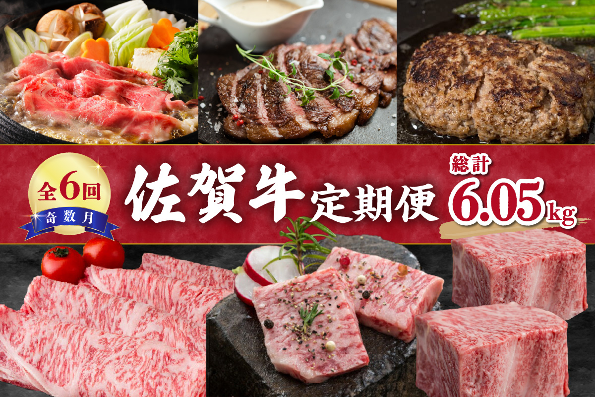 【全6回】佐賀牛 定期便 総計6.05kg 999-J474