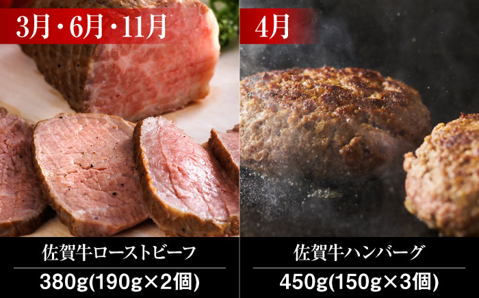 【全12回】 A5ランク 佐賀牛 霜降り 食べ比べ 定期便 約2人前 総計4kg /焼肉どすこい [UCC002] 最高級 牛肉 肉 ステーキ スライス ローストビーフ ハンバーグ