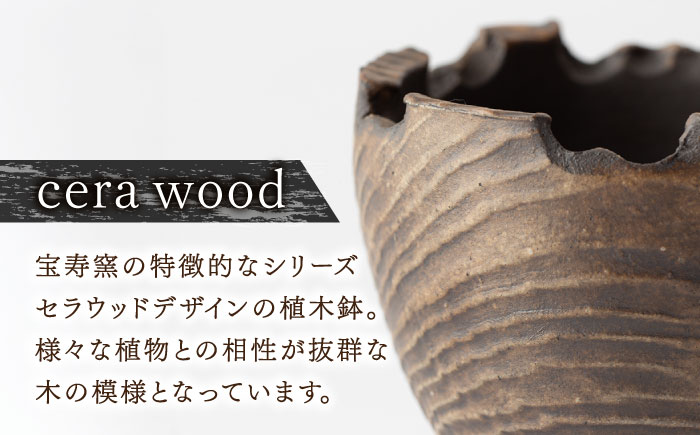 【宝寿窯】植木鉢（小）cera wood [UCN026-2] フラワーポット インテリア 雑貨 やきもの 陶磁器 cera wood