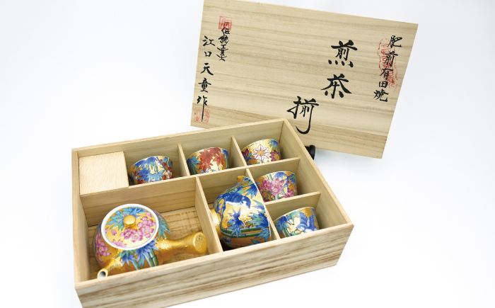 【金龍窯】竹林四季絵シリーズ 金彩煎茶碗 5種・急須・湯冷ましセット [UBP029]