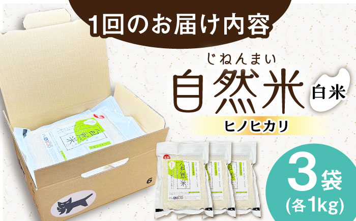 【3回定期便】 栽培期間中 農薬・化学肥料不使用 自然米 白米 3kg（ヒノヒカリ 1kg×3袋）/自然庵 [UCQ014]