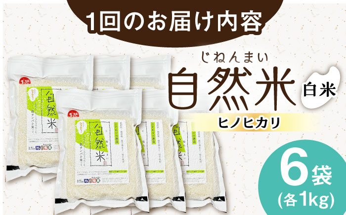 【6回定期便】栽培期間中 農薬・化学肥料不使用 自然米 白米 6kg（ヒノヒカリ 1kg×6袋）/自然庵 [UCQ019]