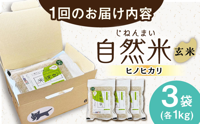 【6回定期便】栽培期間中 農薬・化学肥料不使用 自然米 玄米 3kg（ヒノヒカリ 1kg×3袋）/自然庵 [UCQ023]