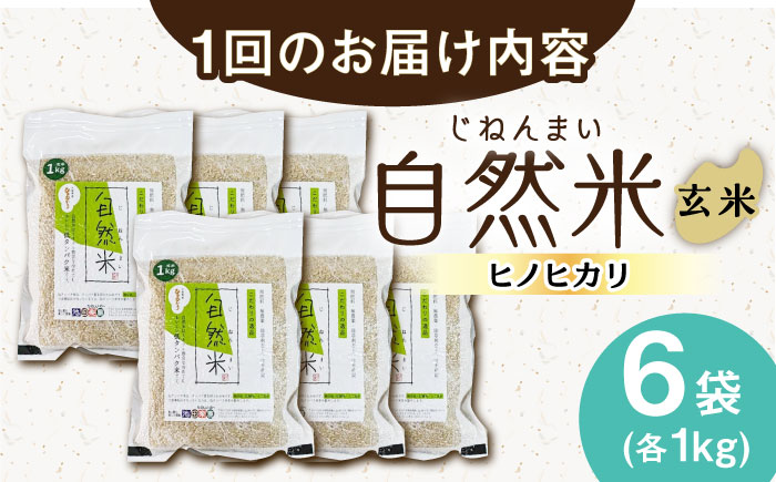 【12回定期便】栽培期間中 農薬・化学肥料不使用 自然米 玄米 6kg（ヒノヒカリ 1kg×6袋）/自然庵 [UCQ028]