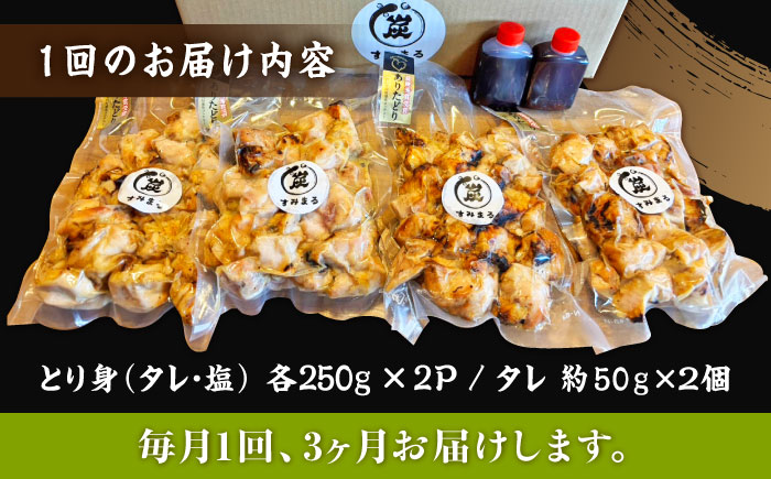【3回定期便】本格炭火焼 やきとり パラちゃん 250g×4パックセット（タレ・塩 各2パック）/すみまる [UDH057]