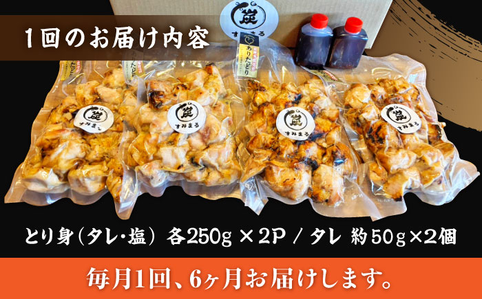 【6回定期便】本格炭火焼 やきとり パラちゃん 250g×4パックセット（タレ・塩 各2パック）/すみまる [UDH058]