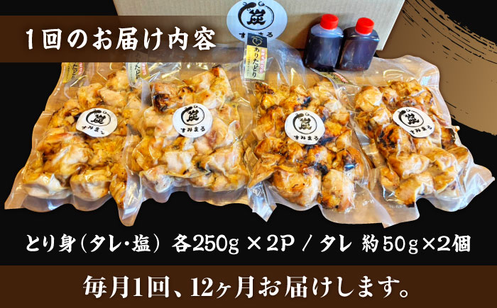 【12回定期便】本格炭火焼 やきとり パラちゃん 250g×4パックセット（タレ・塩 各2パック）/すみまる [UDH059]