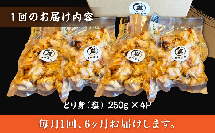 【6回定期便】本格炭火焼 やきとり パラちゃん 塩 250g×4パックセット/すみまる [UDH066]