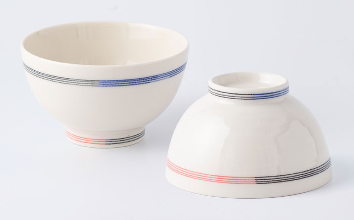 【眞珠陶磁器工房】線彫象嵌 ペア飯碗 大小セット（緑・赤） [UEY001]