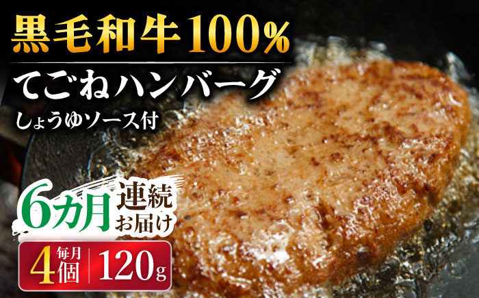 【6回定期便】黒毛和牛100％ 手ごねハンバーグ 120g×4個 しょうゆソース付/フレンチキッチン プルミエ [UCF013]