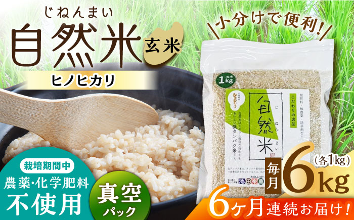 【6回定期便】栽培期間中 農薬・化学肥料不使用 自然米 玄米 6kg（ヒノヒカリ 1kg×6袋）/自然庵 [UCQ027]