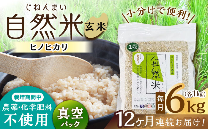 12回定期便】栽培期間中 農薬・化学肥料不使用 自然米 玄米 6kg