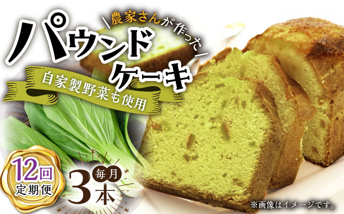 【12回定期便】自家製野菜も使用 パウンドケーキ 3種セット ( チンゲン菜 ココア プレーン ) /おかわりのうえん [UDD012]