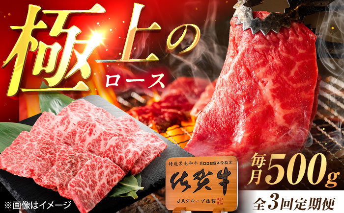 【3回定期便】佐賀牛 ロース 焼肉用 500g /MKミート武雄 [UEM055]
