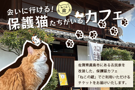 保護猫カフェねこの蔵 カフェ利用チケット｜保護猫カフェ 猫 古民家カフェ チケット 保護猫 支援 鹿島市 猫カフェ カフェ　AA-61